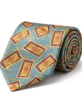 Countess Mara Silk Tie USA Geometric Abstract Teal Gold Purple Vintage Bold